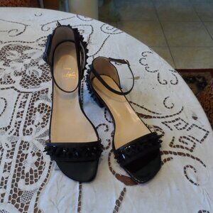 Christian Louboutin Black Patent Leather "Spiked " Studded Sandals Size 38B